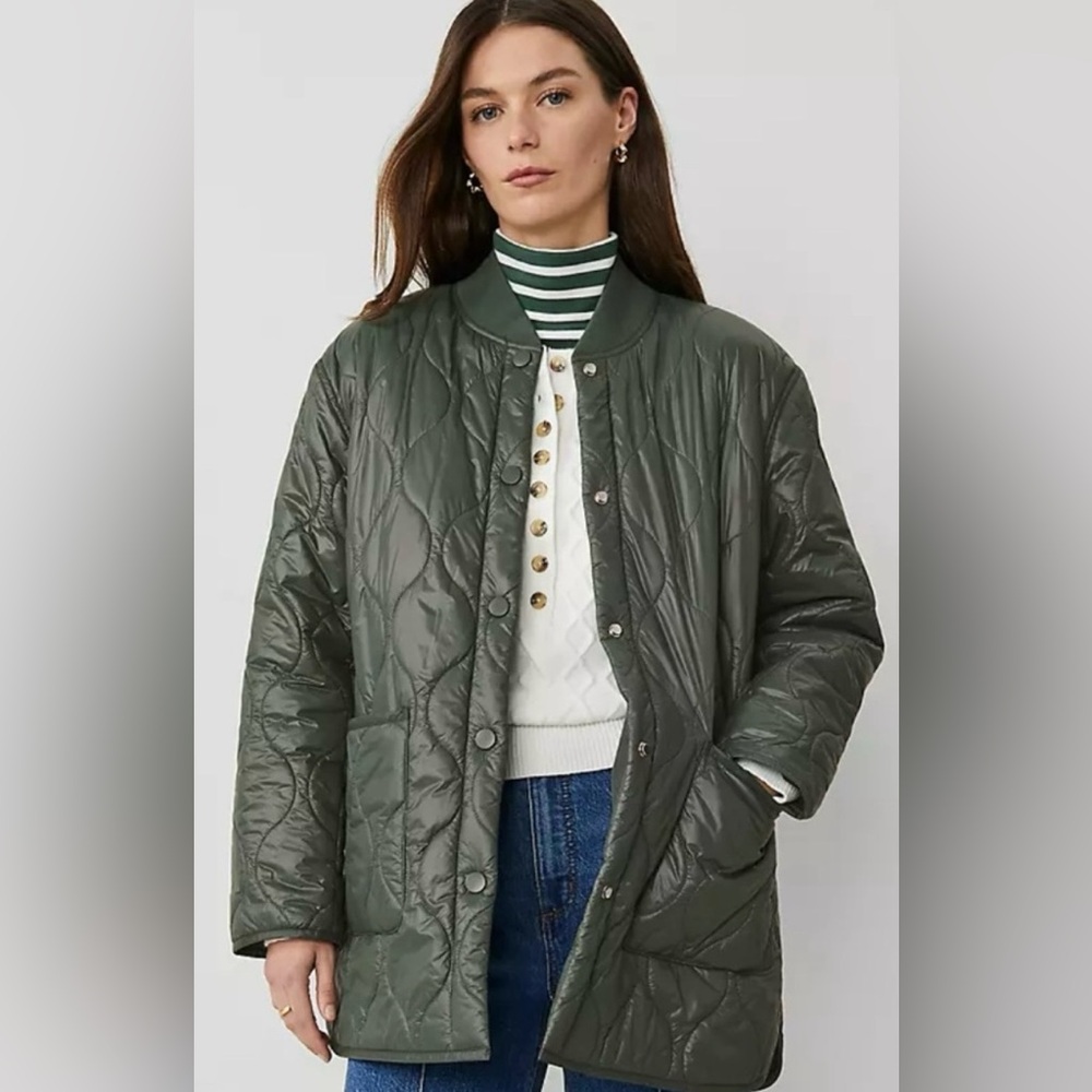 * New Ann Taylor Cilantro Green Quilted Jacket SZ Large *